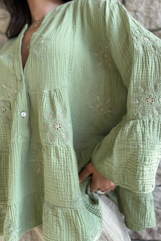 Santos Cotton Zahra Embroidered Smock Olive /5=
